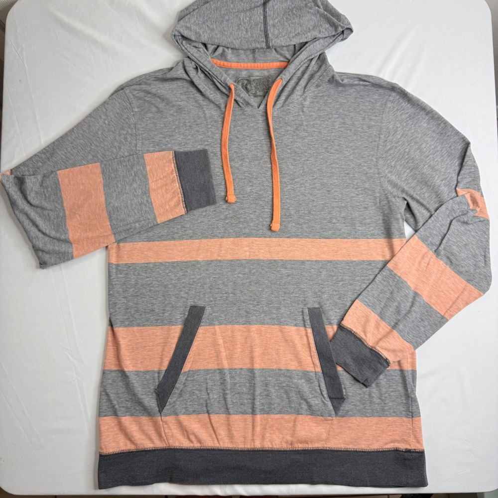 Red Camel Mens Grey and Peach Striped Lightweight Pullover Hoodie L